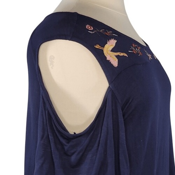 Style & Co. Navy Cold Shoulder with‎ Floral Embroidery Top - Picture 7 of 15
